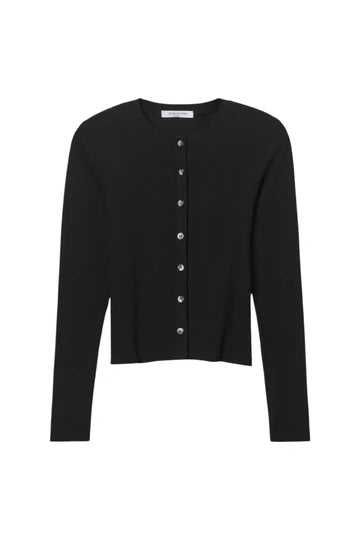 Maureen Luxe Rib Crewneck Cardigan - True Black
