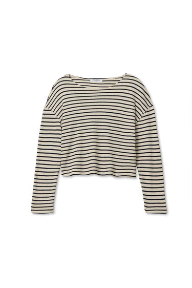 Taylor L/S Boat Neck Tee - Sugar/Navy Stripe