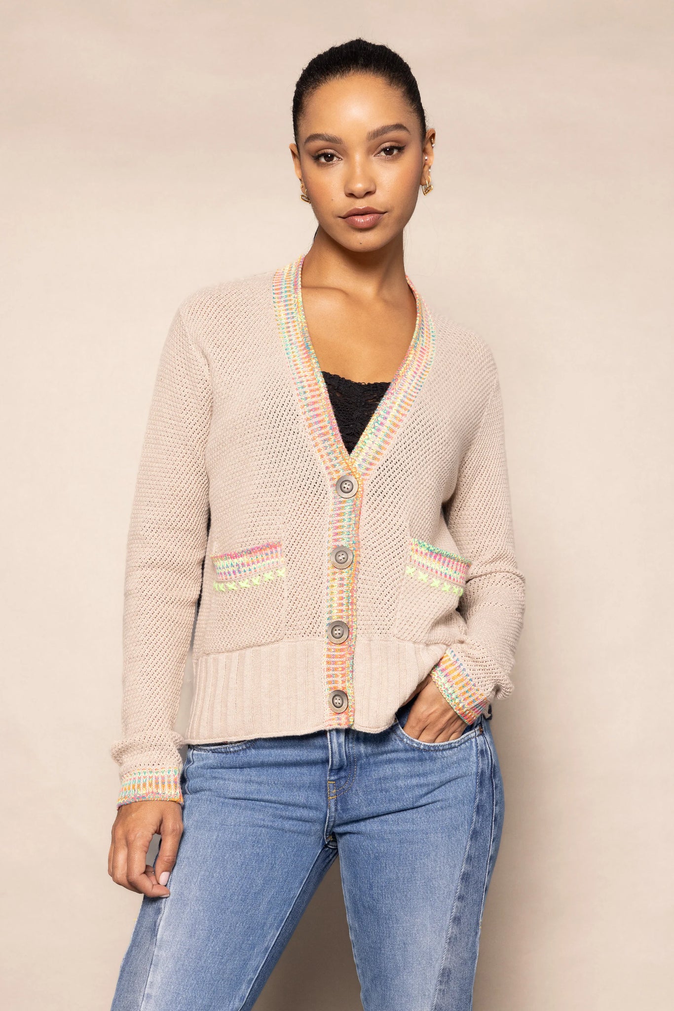 Double Track Cardi - Vellum/Ink