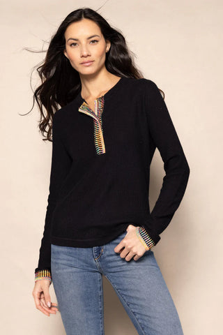 Double Track Henley Top - Black