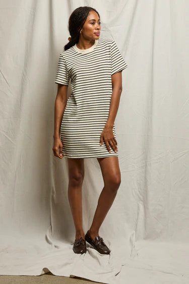 Rhett Cotton Brushed Dress - Sugar/Navy Stripe