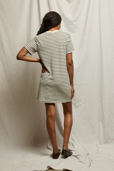 Rhett Cotton Brushed Dress - Sugar/Navy Stripe
