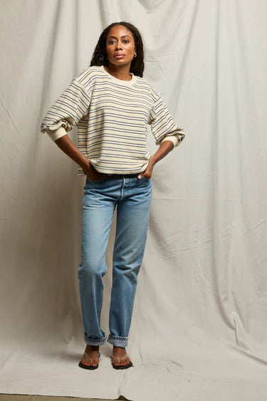 Roxy Terry Boxy Sweatshirt - Cobalt/Sugar Stripe