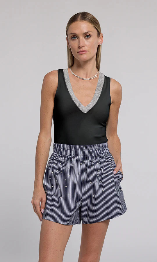 Reida Crystal Rib Tank Top - Black/Clear