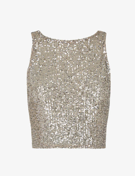 Sequin Mesh Muscle Crop Top - Silver
