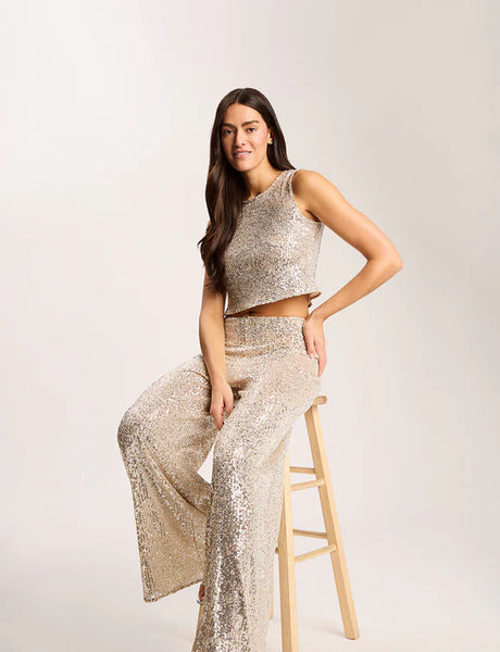 Sequin Mesh Muscle Crop Top - Silver