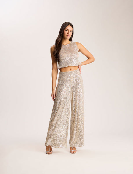 Sequin Mesh Muscle Crop Top - Silver