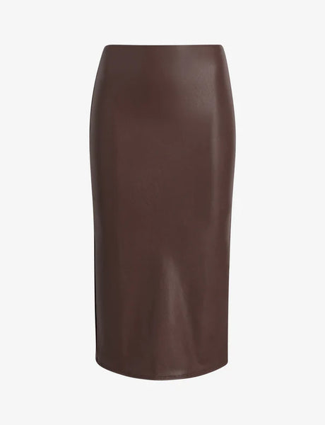 Faux Leather Midi Skirt - Chocolate