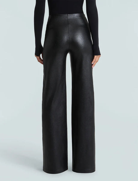 Faux Leather Wide Leg Pant - Black