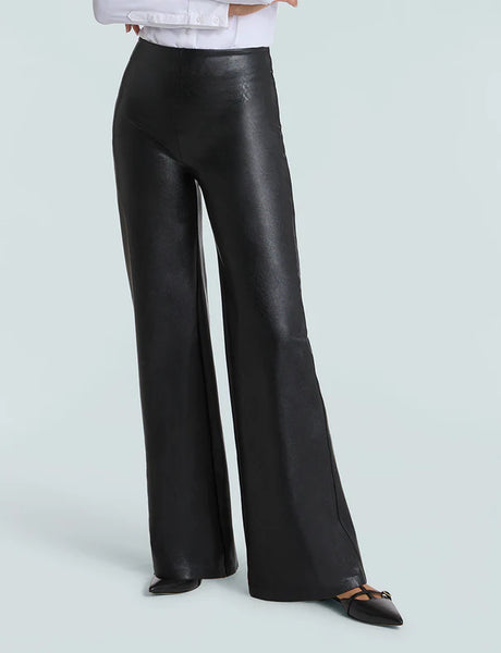 Faux Leather Wide Leg Pant - Black