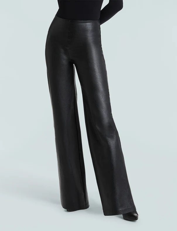 Faux Leather Wide Leg Pant - Black