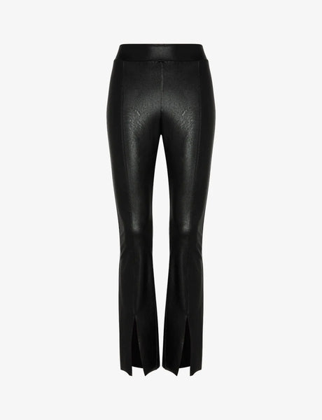 Faux Leather 7/8 Split Front Pant - Black