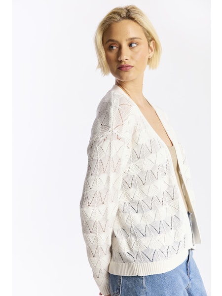 Chevron Stitch Cardigan - Ivory