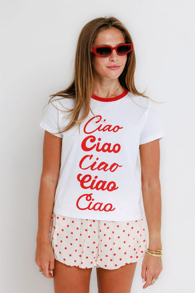 Ciao Ciao Ringer Tee - White/Red