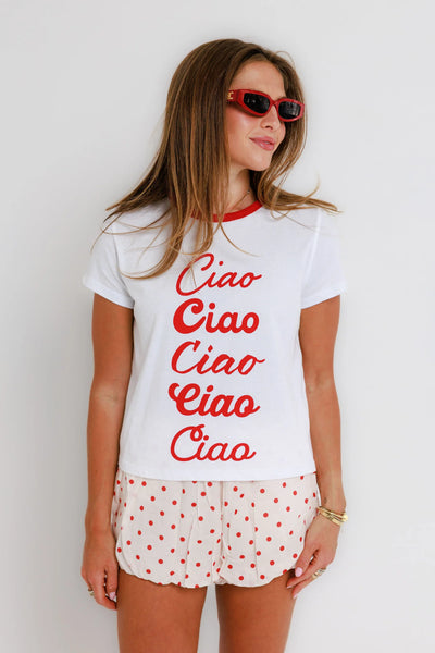Ciao Ciao Ringer Tee - White/Red