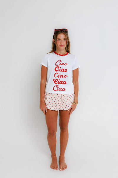 Ciao Ciao Ringer Tee - White/Red