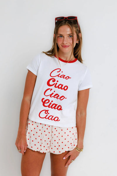 Ciao Ciao Ringer Tee - White/Red