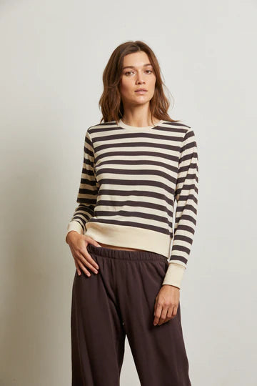 Stef Luxe Rib L/S Crew - Mocha Stripe