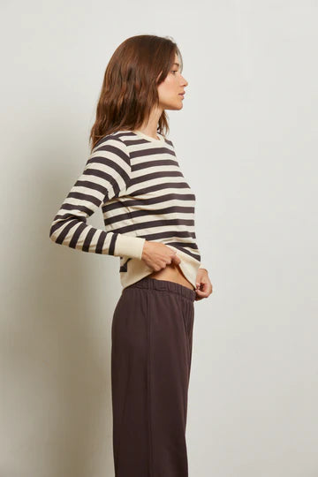 Stef Luxe Rib L/S Crew - Mocha Stripe
