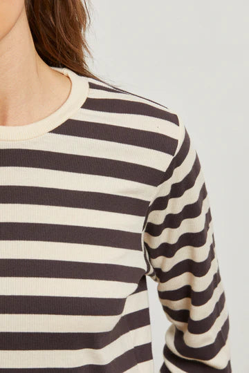 Stef Luxe Rib L/S Crew - Mocha Stripe