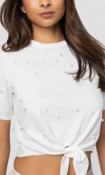 Miles Pearl Tie Top - White/Pearl