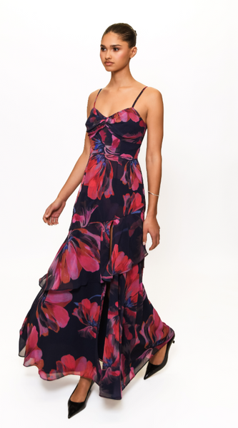Jamila Dress - Navy Watercolor Blooms