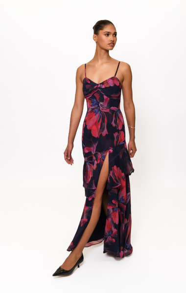 Jamila Dress - Navy Watercolor Blooms