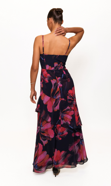 Jamila Dress - Navy Watercolor Blooms