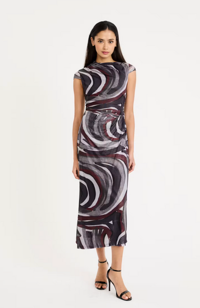 Cap Sleeve Mesh Maxi Dress - Light Grey/Charcoal