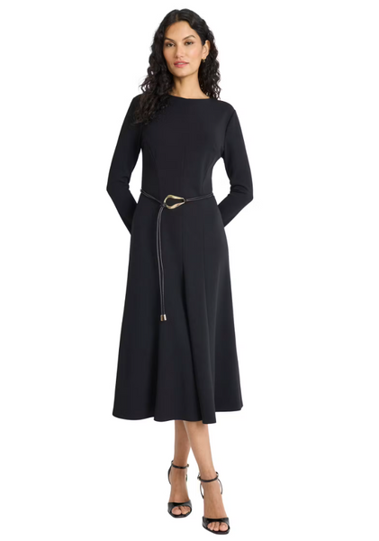 Tie Belt Midi Dress - Black