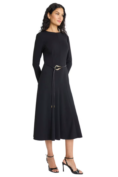 Tie Belt Midi Dress - Black
