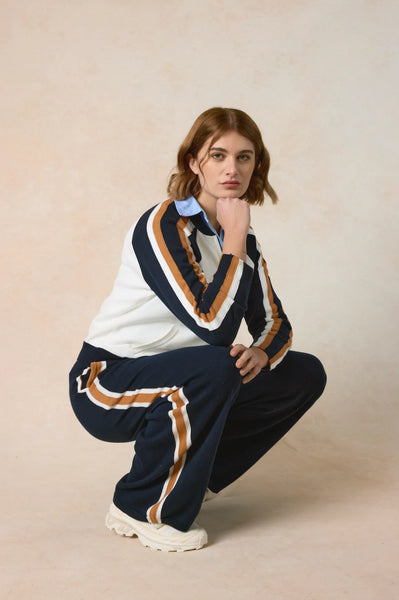 Valerie Stripe Wide Leg Pant - Navy