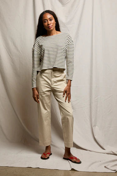Taylor L/S Boat Neck Tee - Sugar/Navy Stripe