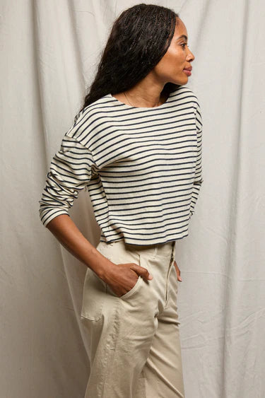 Taylor L/S Boat Neck Tee - Sugar/Navy Stripe