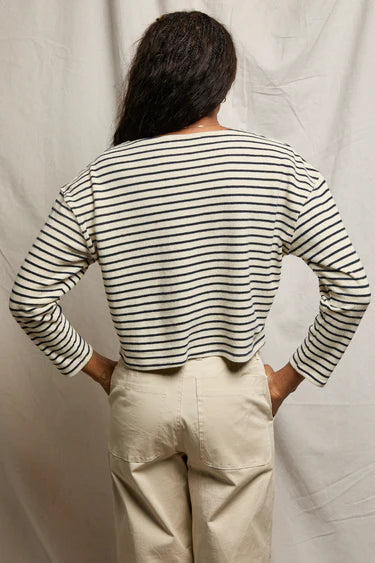 Taylor L/S Boat Neck Tee - Sugar/Navy Stripe