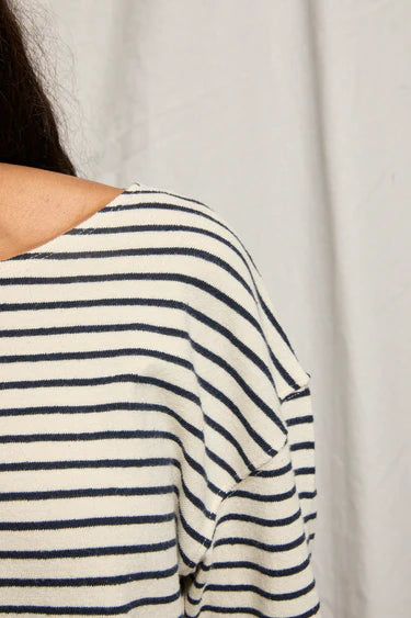 Taylor L/S Boat Neck Tee - Sugar/Navy Stripe
