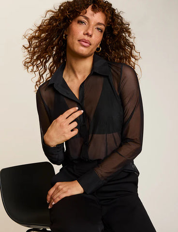 Mesh Button Down Shirt - Black