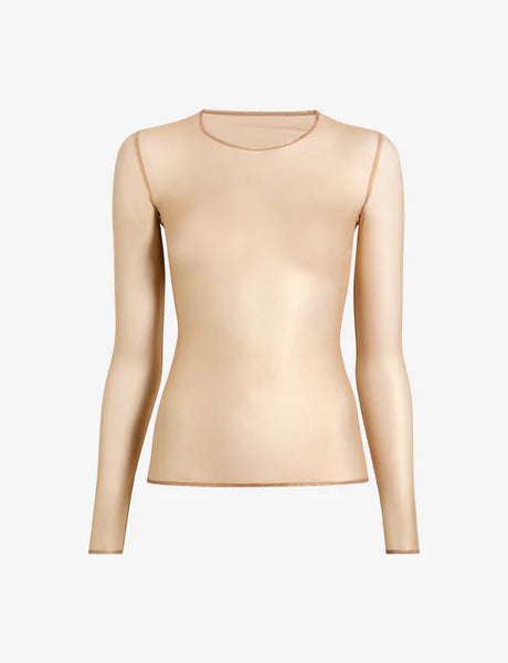 Gilded Chic Mesh Long Sleeve Top - Gold