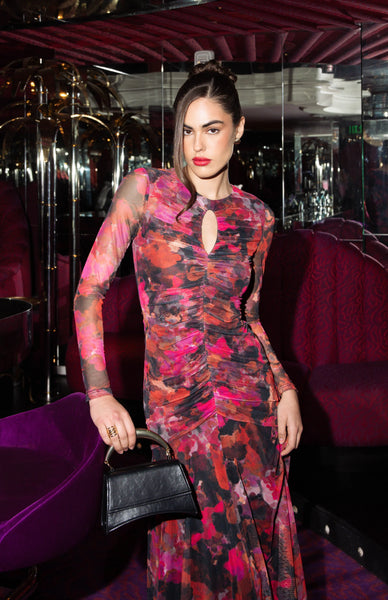 Ramy Dress - Pink Multi Abstract Paint Blot