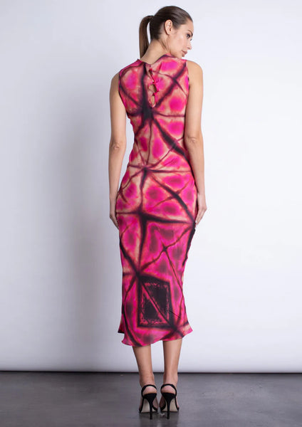 Brooke Print Midi Dress - Pink Tie