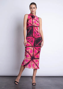 Brooke Print Midi Dress - Pink Tie