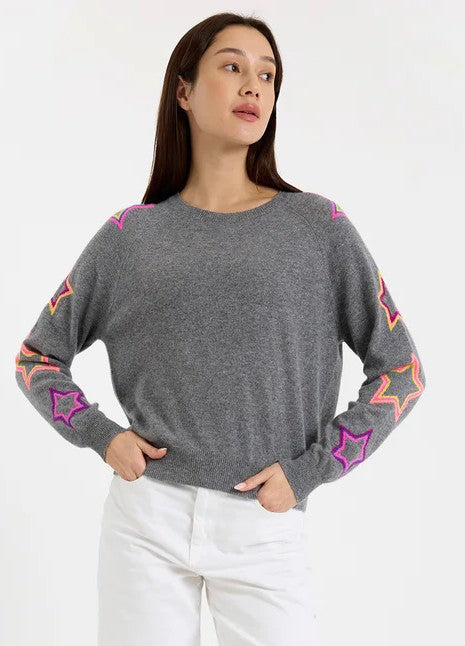 Pop Star Sleeve Crewneck - Mid Grey