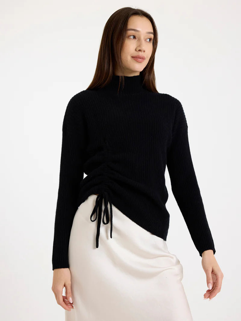 Rouched High Neck Sweater - Black