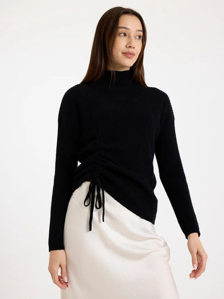 Rouched High Neck Sweater - Black