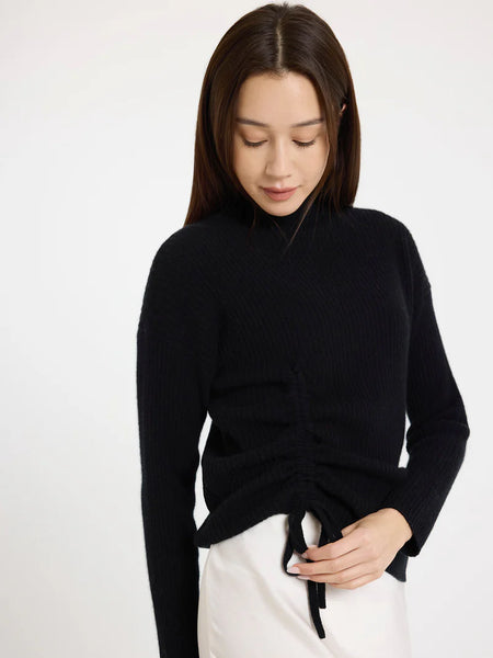 Rouched High Neck Sweater - Black