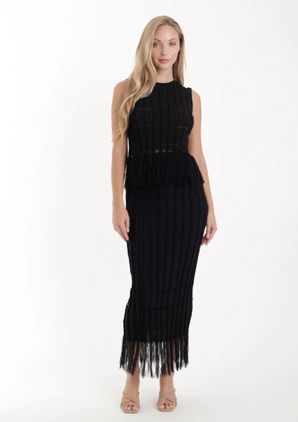 Aria Fringe Knit Set - Black