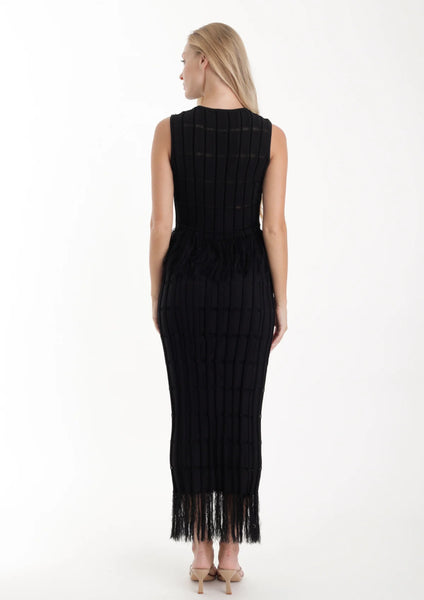 Aria Fringe Knit Set - Black
