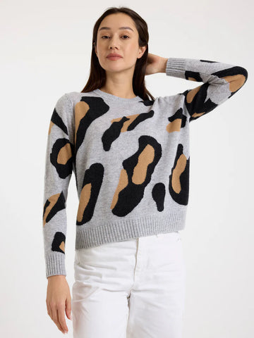 Abstract Leopard Crewneck  - Super Grey/Charcoal/Camel