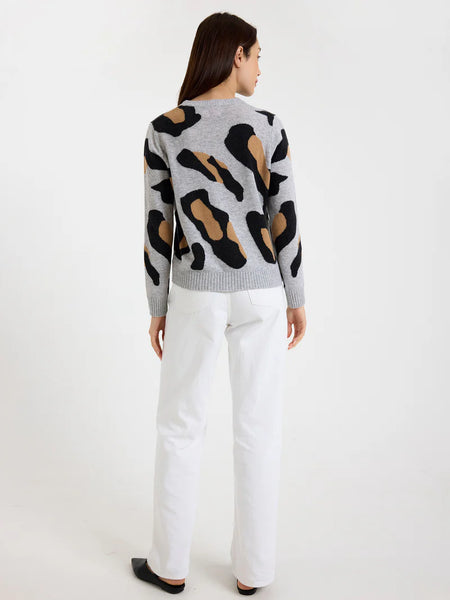 Abstract Leopard Crewneck  - Super Grey/Charcoal/Camel