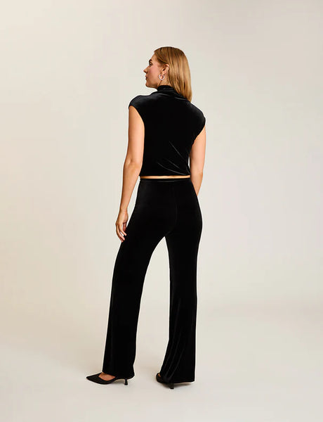 Velvet Draped Mock Crop Top - Black